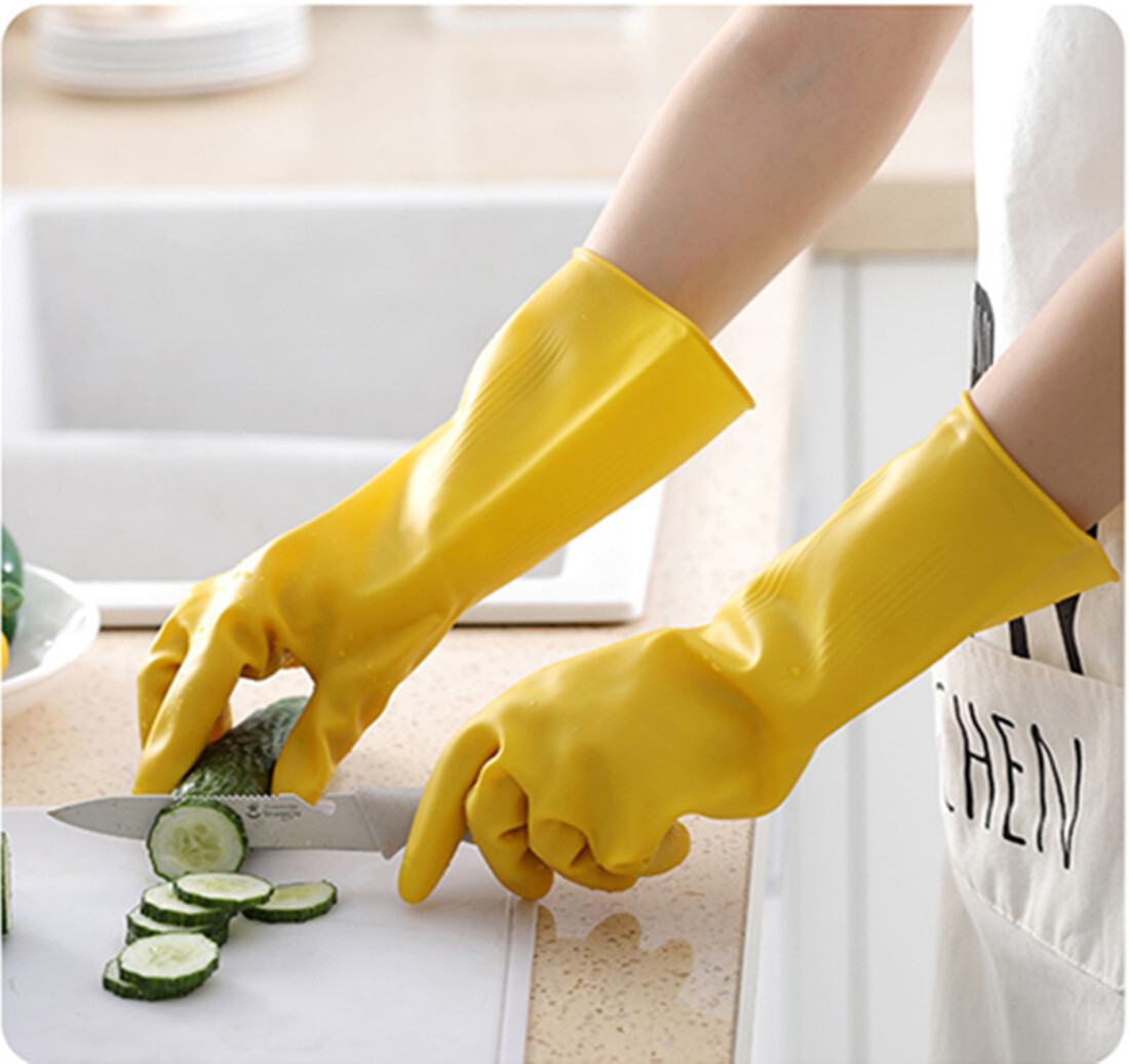 2 Pairs Rubber Gloves Large Long Sleeve Household Washing Up Kitchen Cleaning