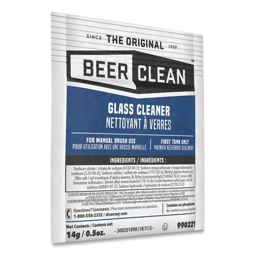 Diversey Beer Clean Glass Cleaner, Powder, 0.5 oz. Packet, 100/Carton