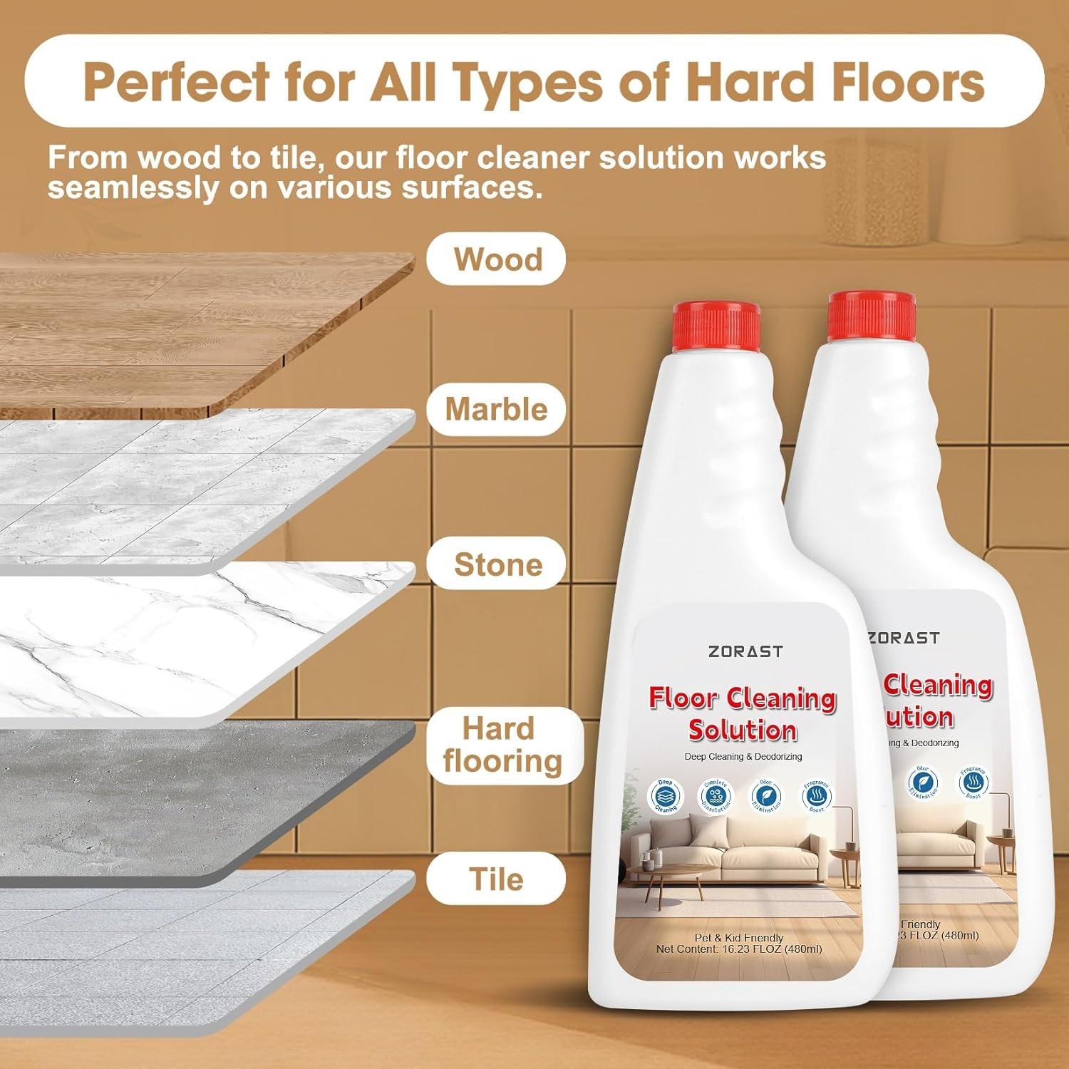 Floor Cleaning Solution 16.23 Fl Oz Pack of 2 for Roborock S7 S8 Q7 Q8