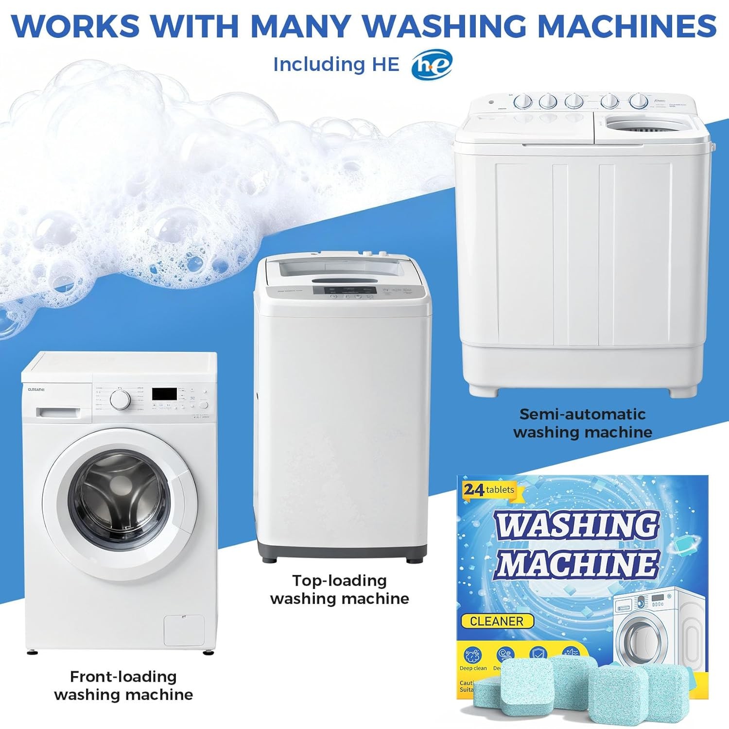 Washing Machine Cleaner Tablets Descaler 24 Pack Deep Cleaning Front Top Load