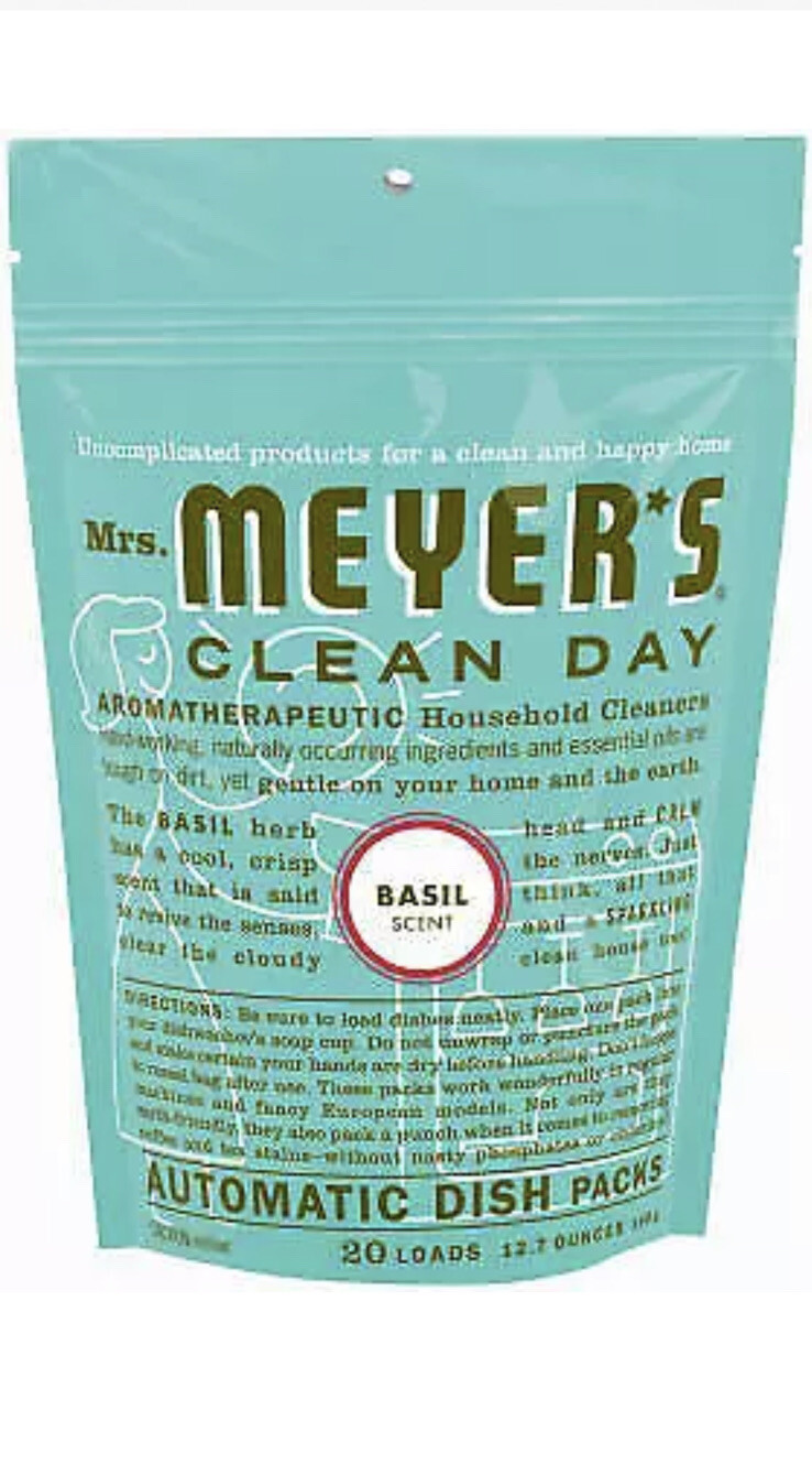 NEW Mrs Meyers Clean Day Basil Automatic Dishwasher Pack, 20-Ct.