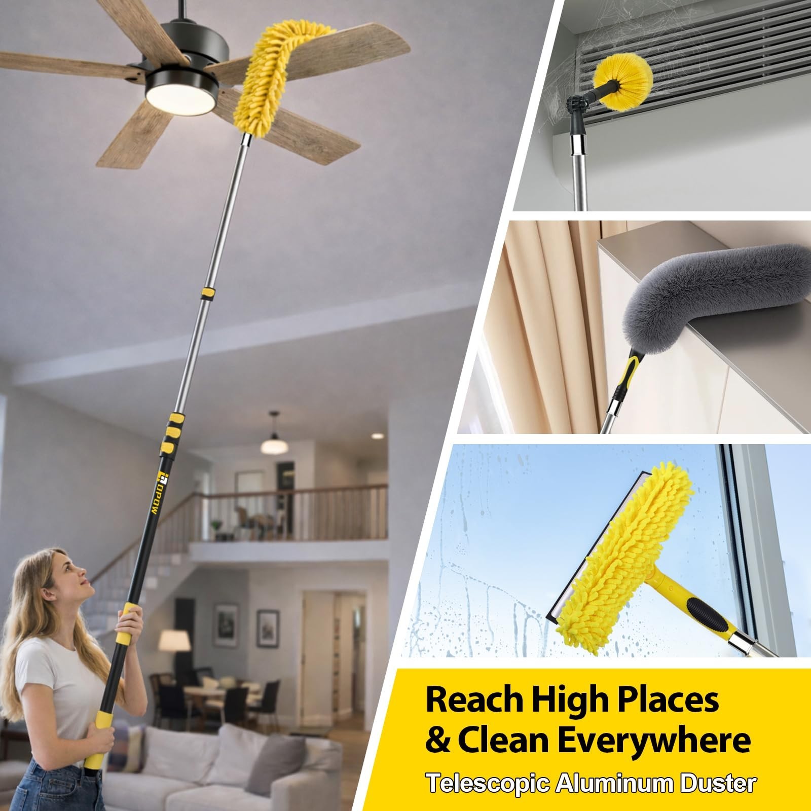 25ft High Reach Duster Kit with Extension Pole, Microfiber & Cobweb Cleaners
