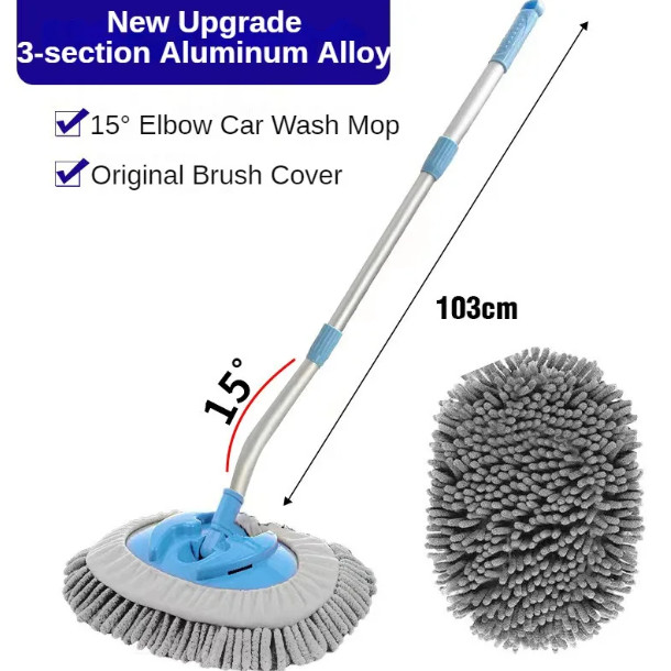 3pc Car Wash Brush Mop Cleaning Tool, Long Handle Flexible Microfiber Sponges