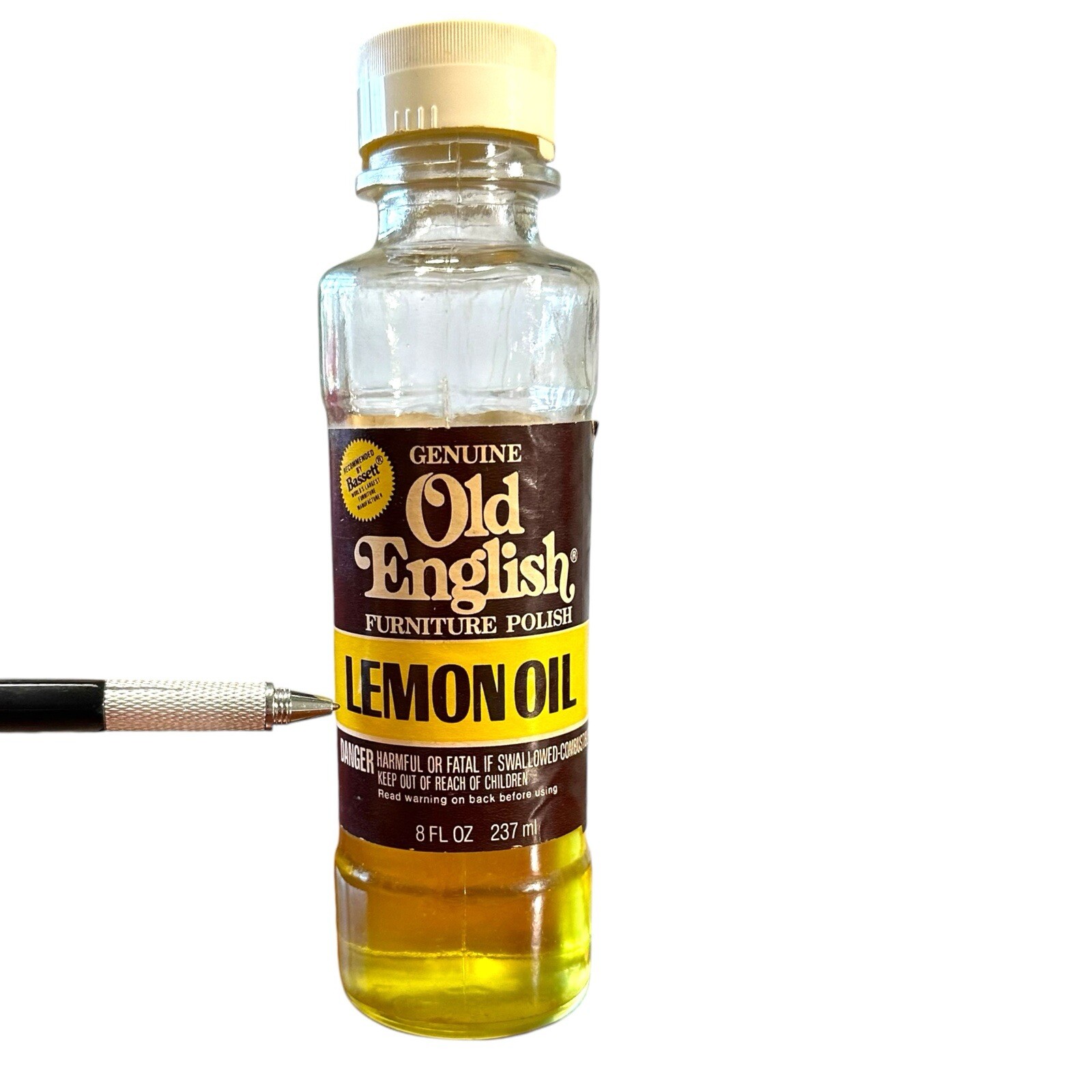 60s Old English Old Formula Lemon Oil Furniture Polish Glass Bottle Paper Label