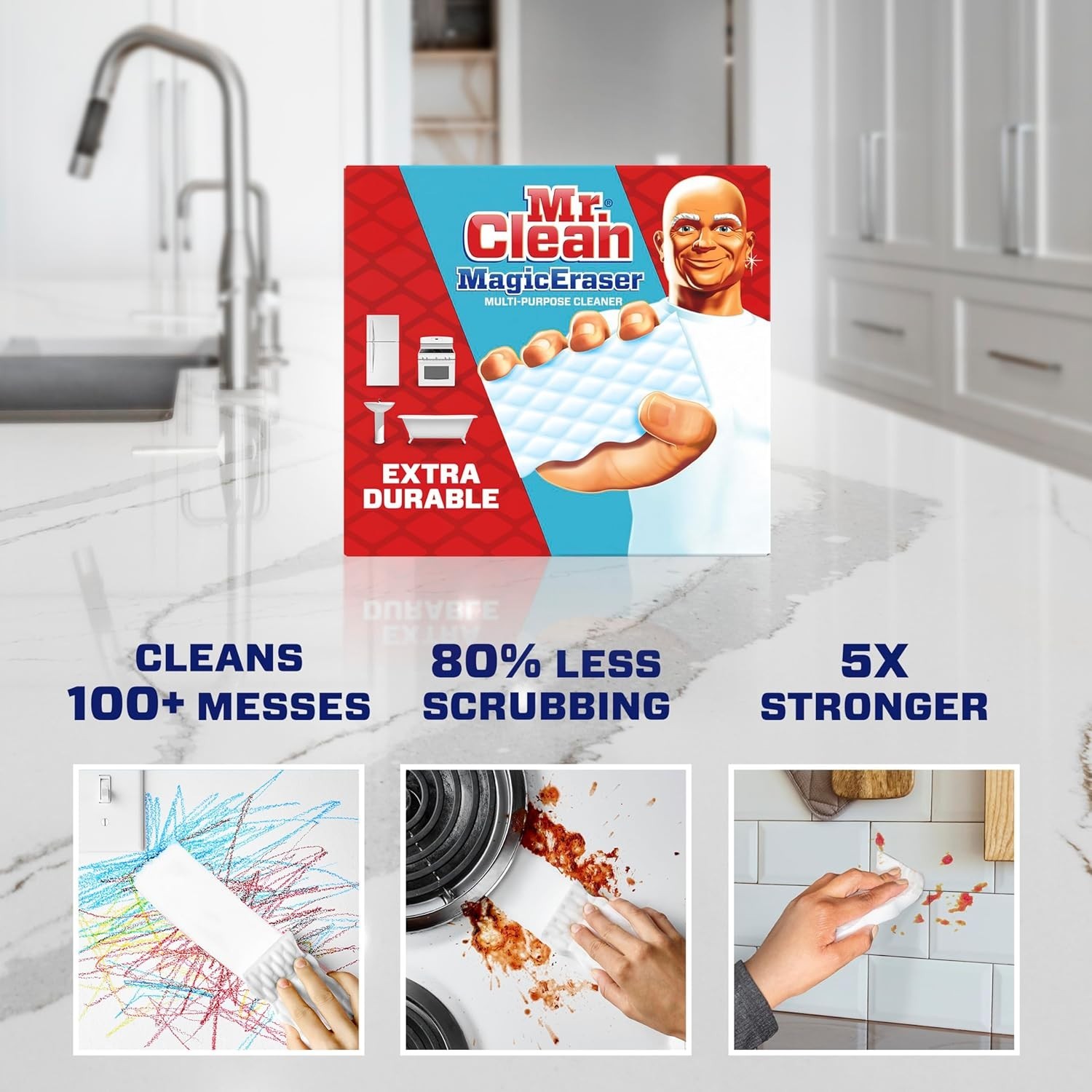 10 Ct Mr. Clean Magic Eraser Extra Durable, Multi Purpose Cleaner, Shoe,Bathroom