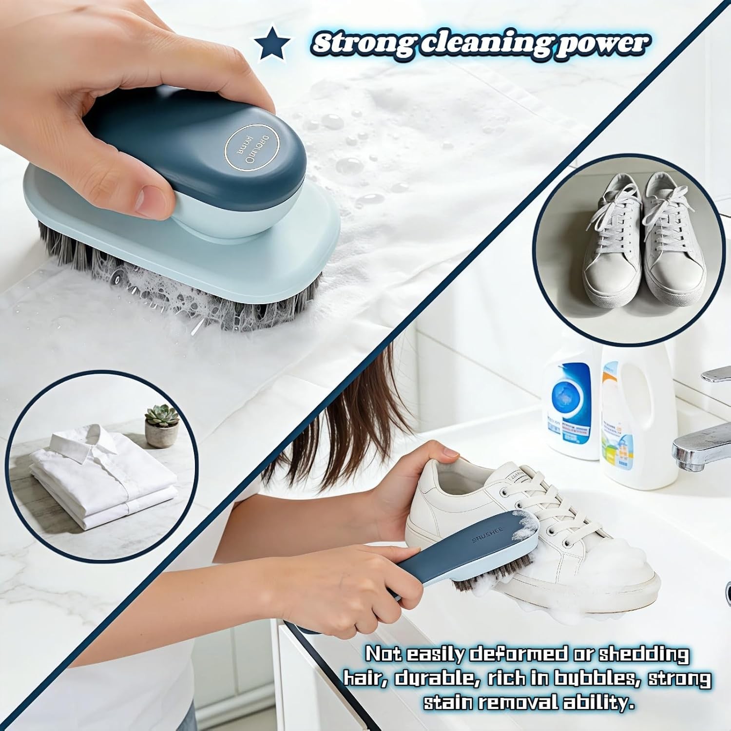 Ergonomic Shoe Clothing Brush Set 2 Piece Heavy Duty Stain Remover Non Slip Grip