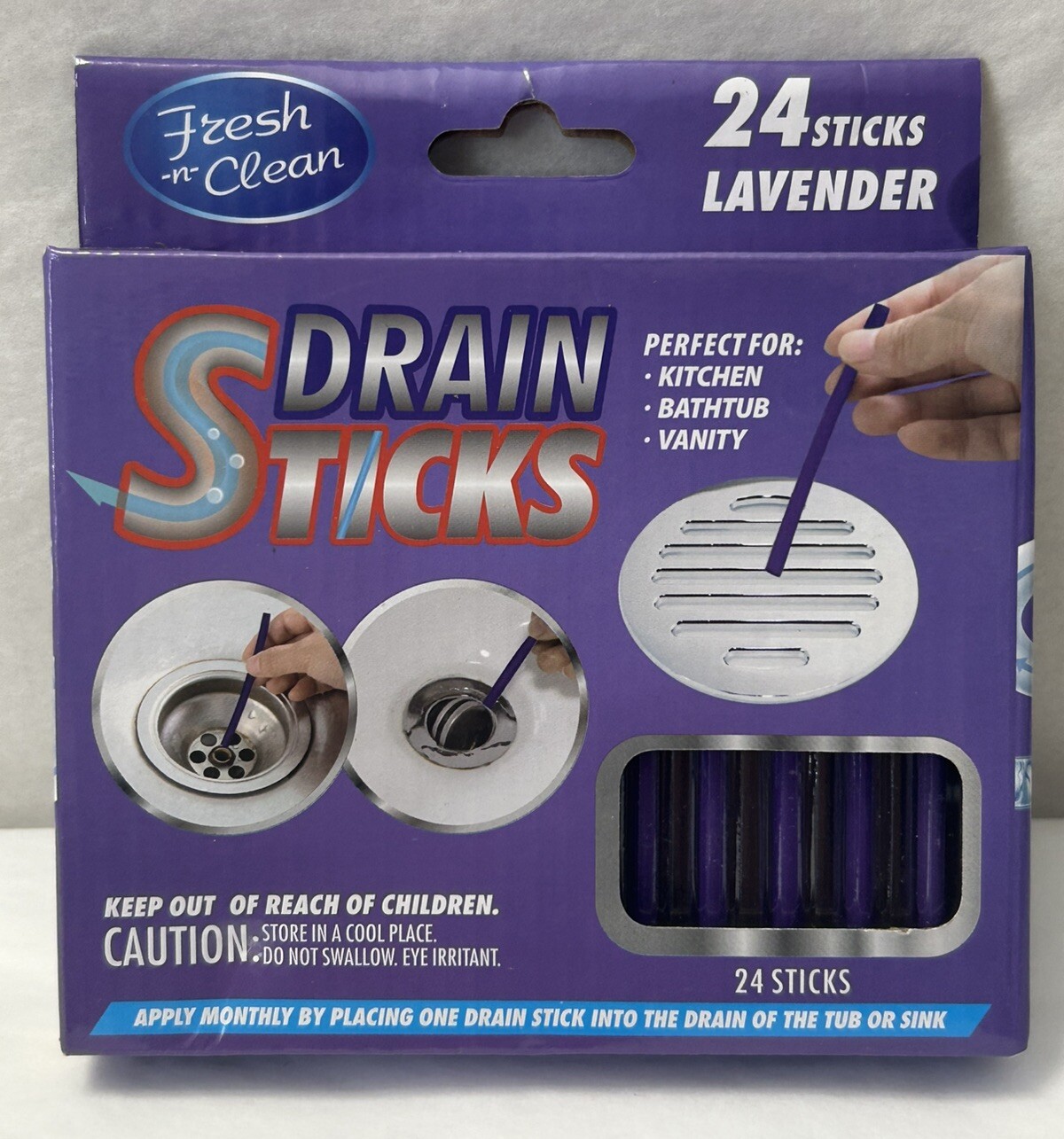 New Fresh -n- Clean Drain Odor Sticks Lavender Scent 2-PACK 48 Sticks Total