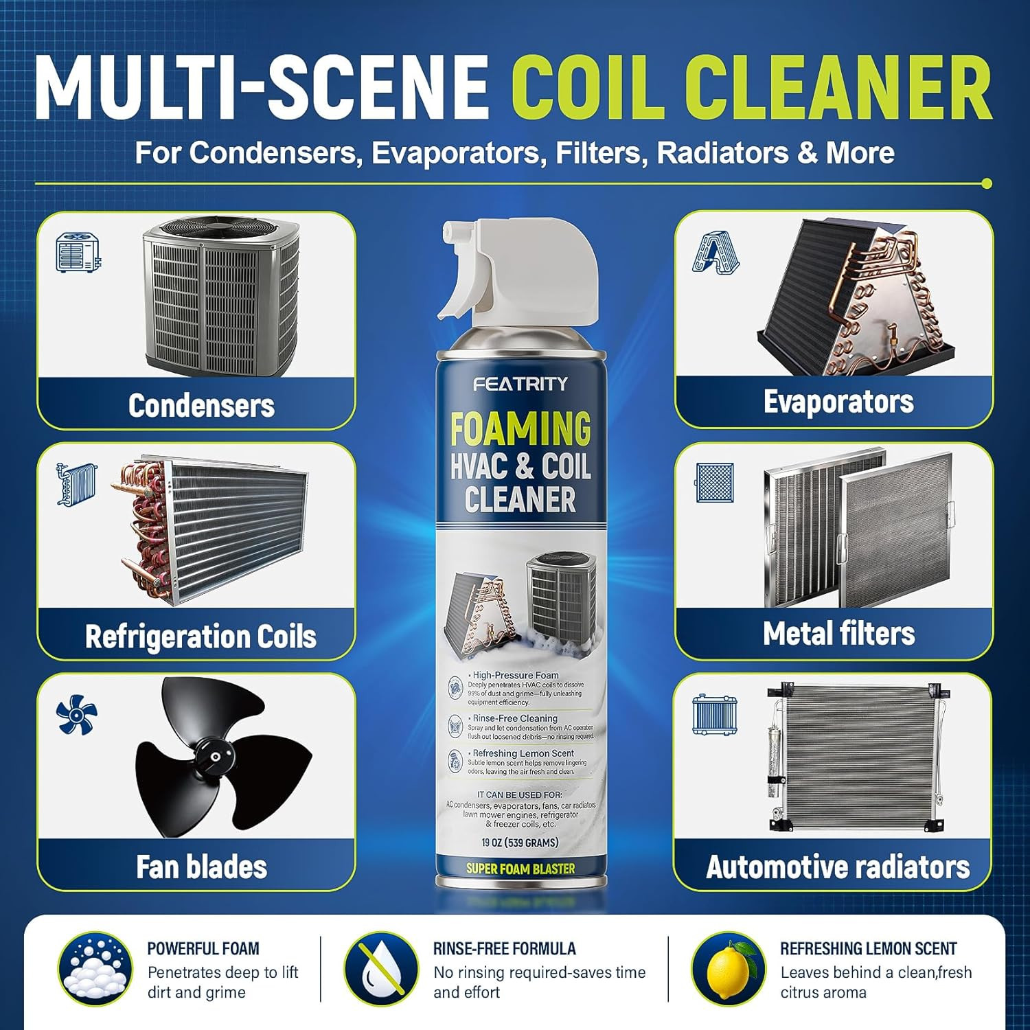 Foaming AC Coil Cleaner: Deep-Penetrating No-Rinse Foam Cleaning