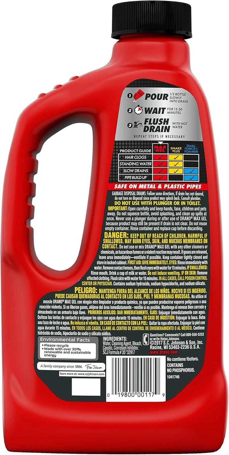 Max Gel Drain Clog Remover and Cleaner for Shower or Sink Drains, Unclogs and Re