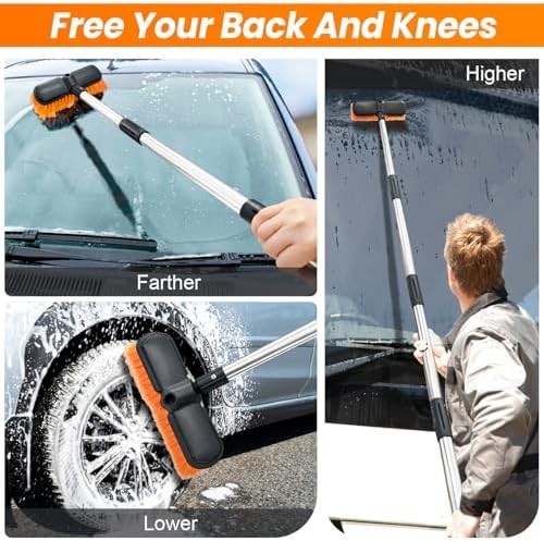 65″ Car Wash Brush with Extension Pole, Car Wash 10” Dip Soft Brush, No Scratch