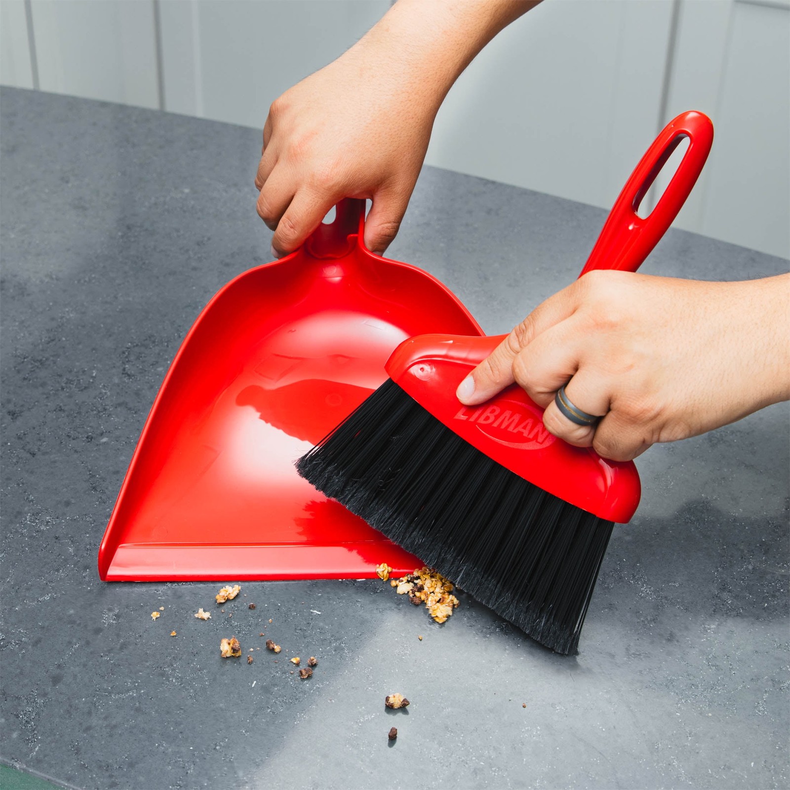 Libman Whisk Broom & Dustpan Red Polypropylene with Black Fibers