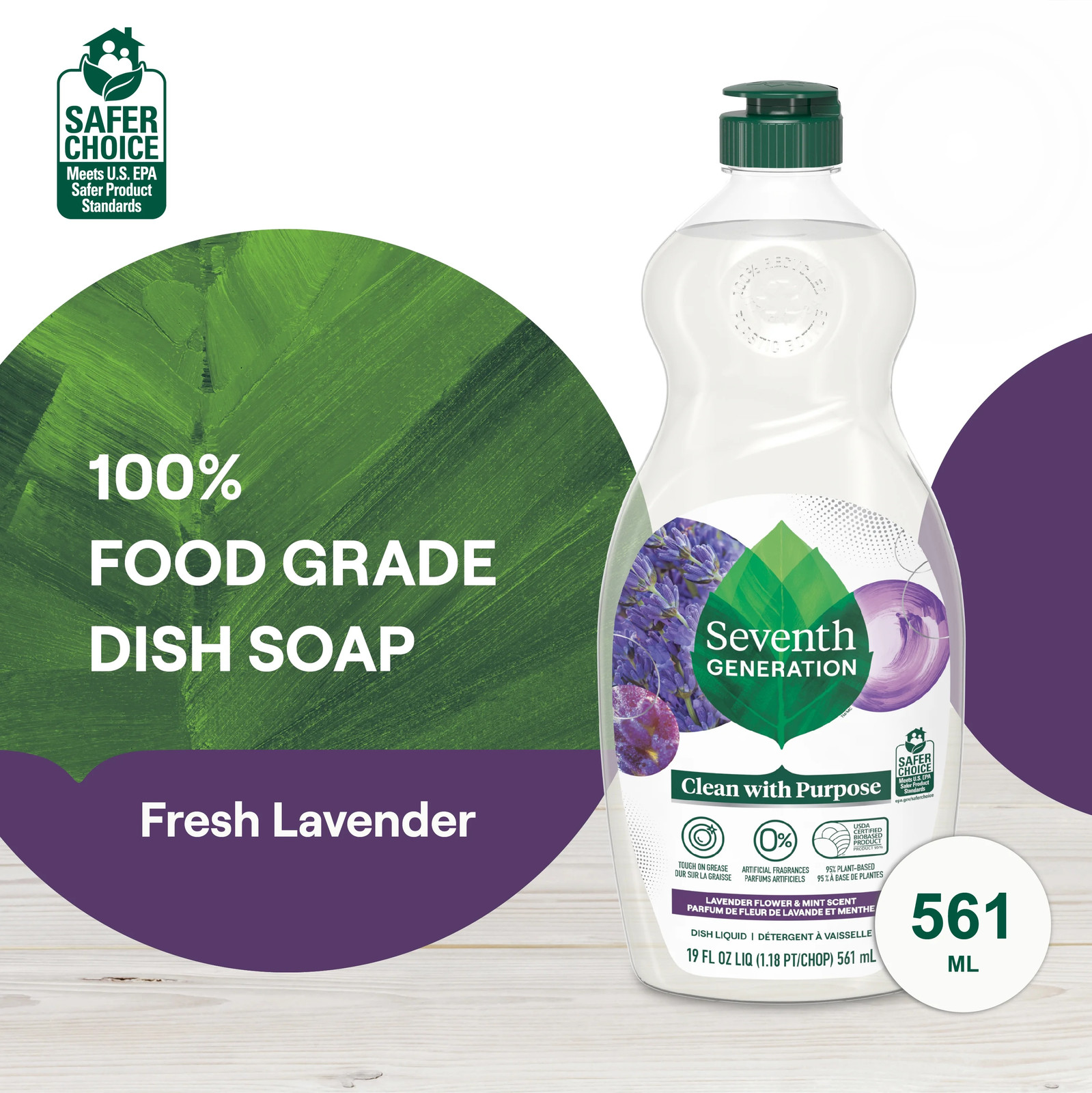 2 pack) Liquid Dish Soap, Dishwashing Liquid, Lavender Flower & Mint, 19 fl oz