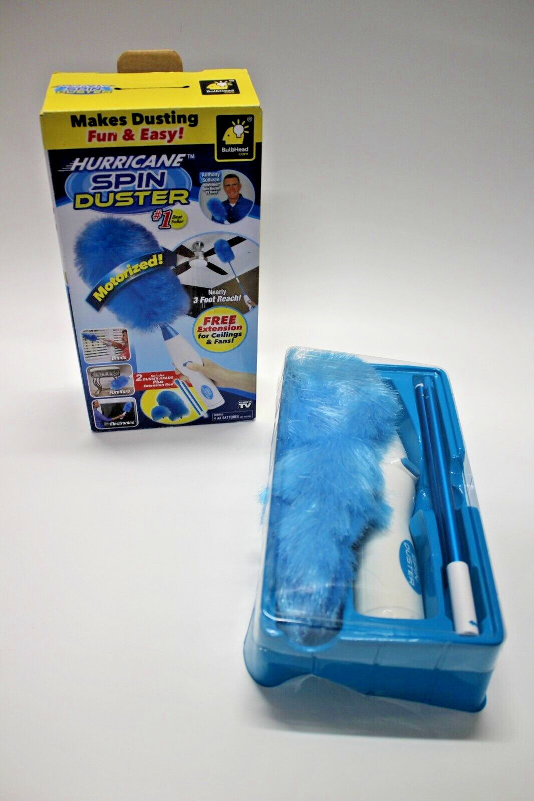 Hurricane Spin Duster Motorized Dust Wand w/ Extension Rod for Ceilings & Fans
