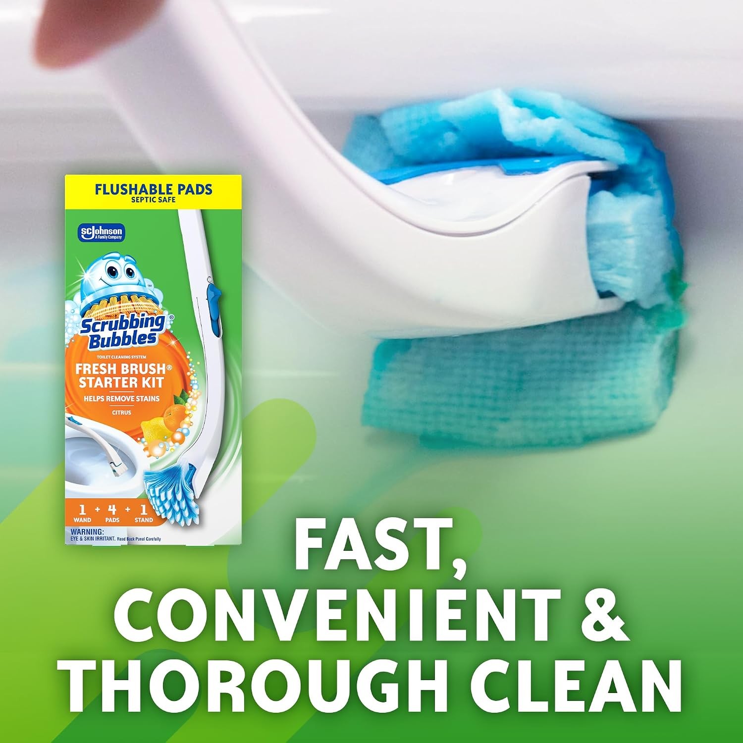 Citrus Scent Disposable Toilet Cleaning Wand Kit With Stand 4 Flushable Refill