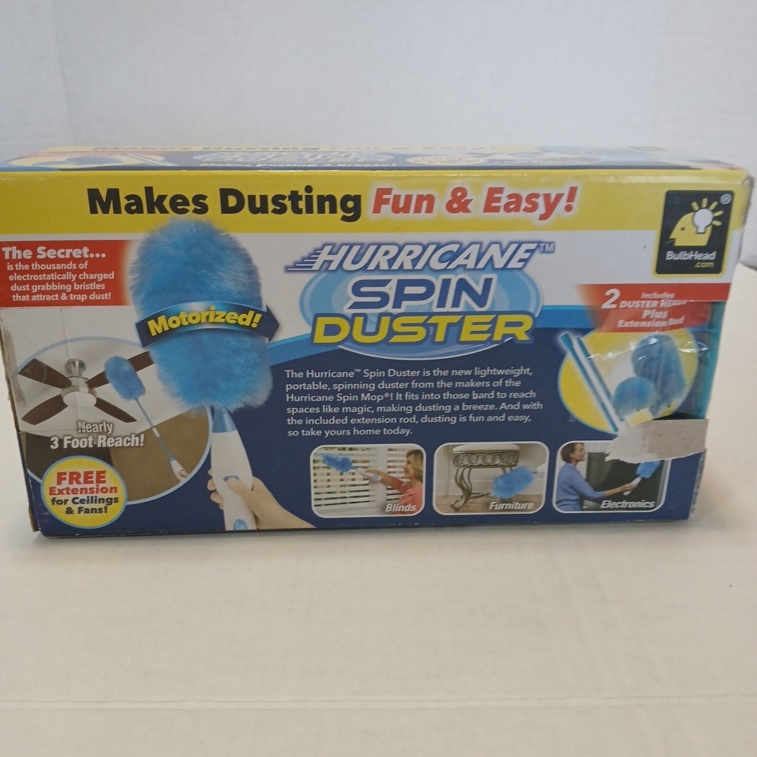 Hurricane Spin Duster Motorized Dust Wand w/3ft Extension For Ceiling Fans NIB