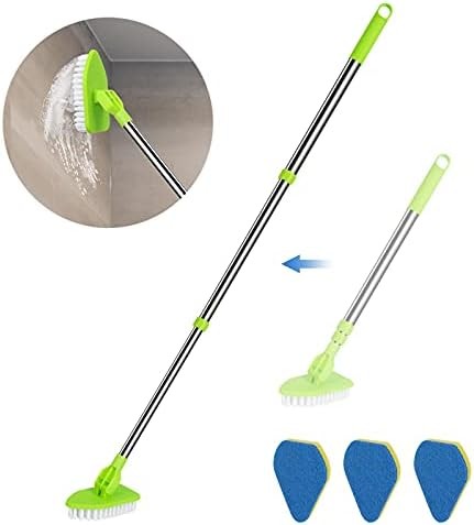 2 in 1 Scrub Cleaning Brush with 37” Long Extendable Handle,1 Stiff Bristle and