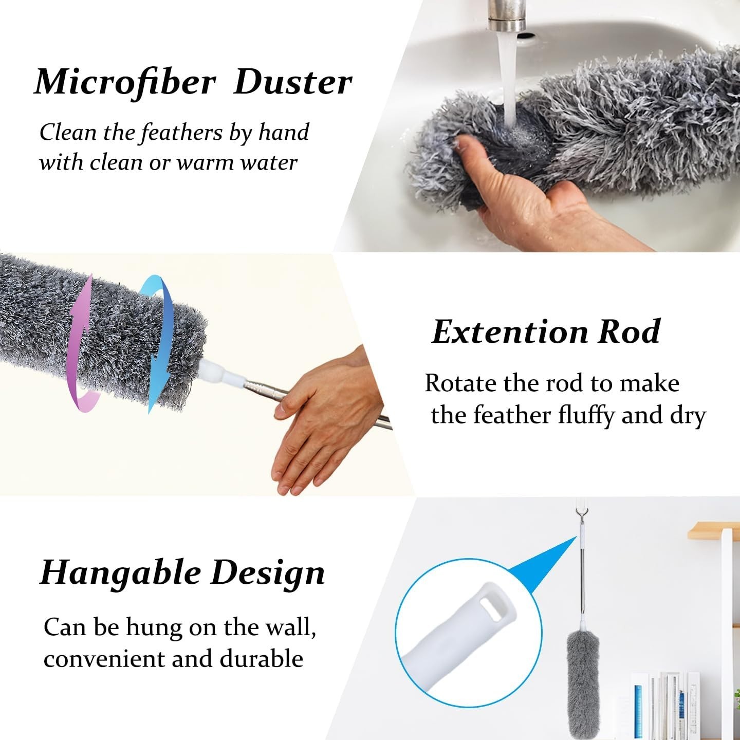 Microfiber Ceiling Fan Duster-Cobweb Cleaner Brush Kit Telescopic Extension Pole