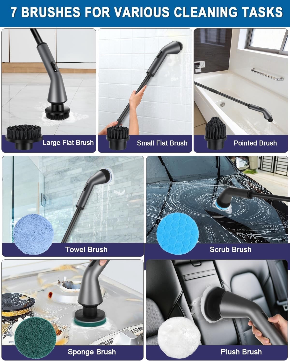 Electric Spin Scrubber -[Upgraded Version] [IPX7 Waterproof] 7 Brush Heads