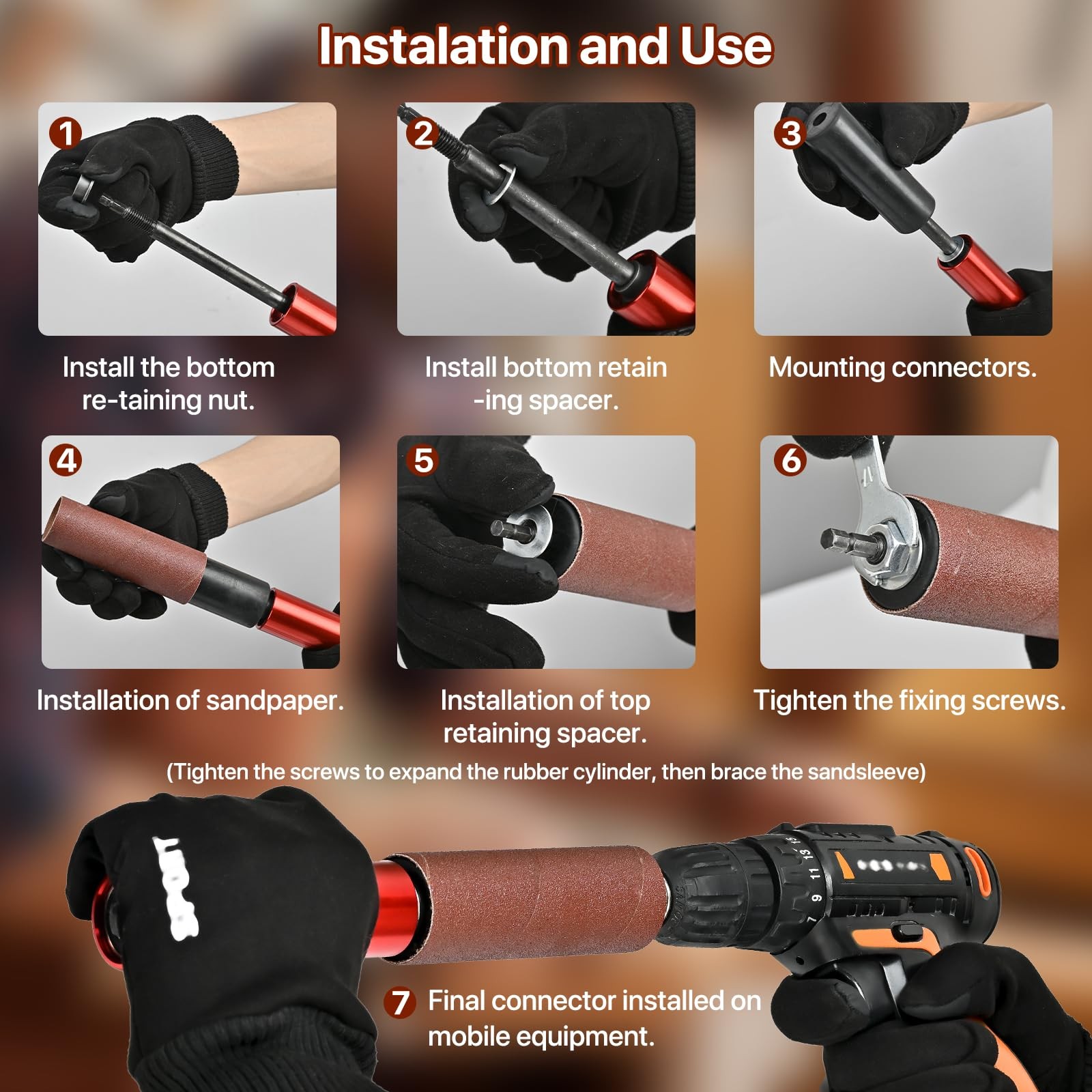 1 Set Hand Held Rubber Sanding Drum Drill 41/2×11/2 41/2×1 Inch Adapter