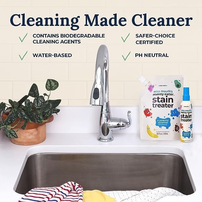 Messy Eater Stain Remover 2-Pack Spray & 16oz Refill – Baby Clothes, Carpet Clea