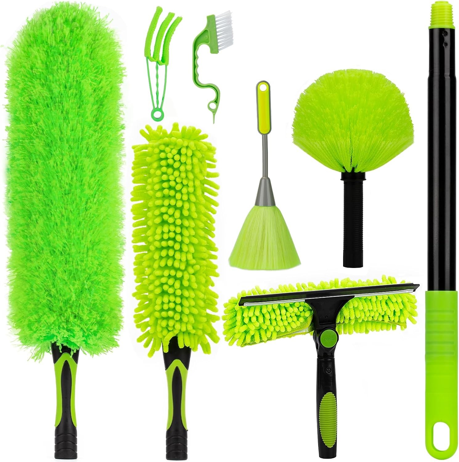 CALBEAU 8ft Extension Pole Duster Kit 14pc Microfiber Cleaning Set Ceiling Fan