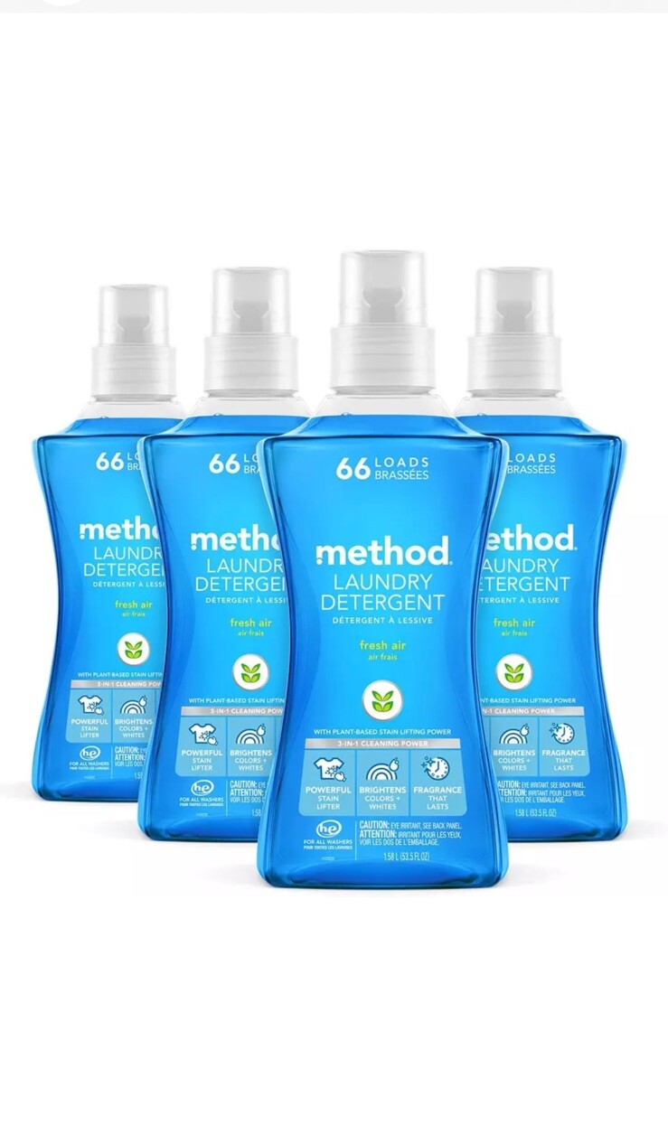 Method Laundry Detergent, Fresh Air Scent, 53.5 oz Bottle, 4/Carton 318025