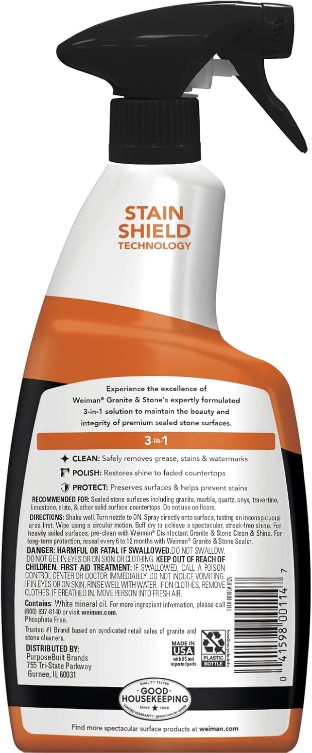 Stain Shield Granite Cleaner Spray – 24oz Streak-Free Polish for Stone Surfaces