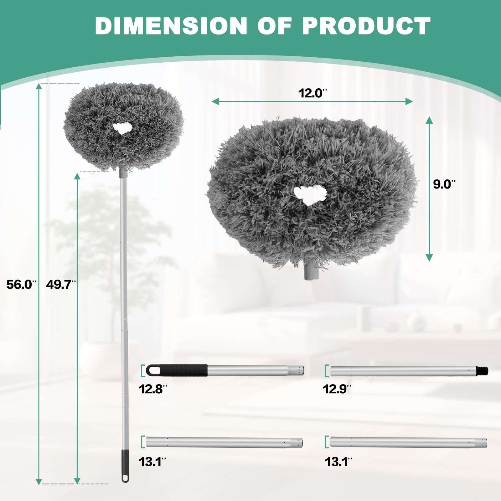 Plumero de microfibra reutilizable limpiador de ventiladores de techo (gris)