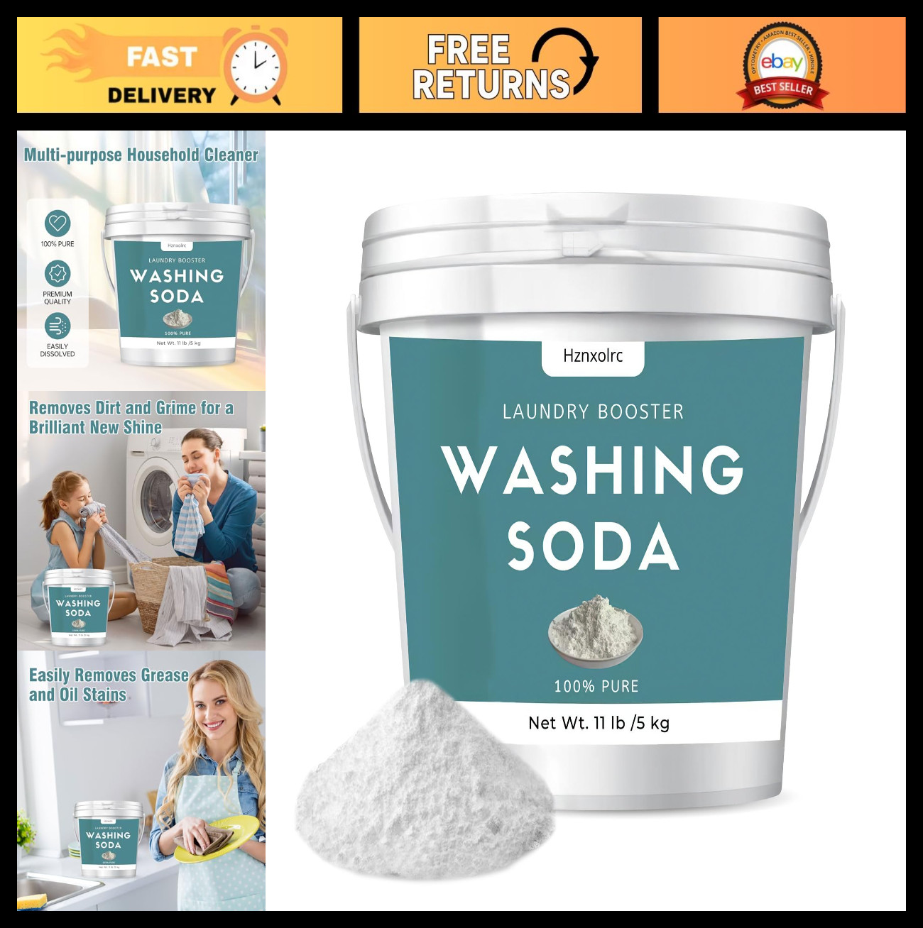 11 lb Pure Sodium Carbonate Washing Soda – Laundry & Household Cleaner, Ideal fo