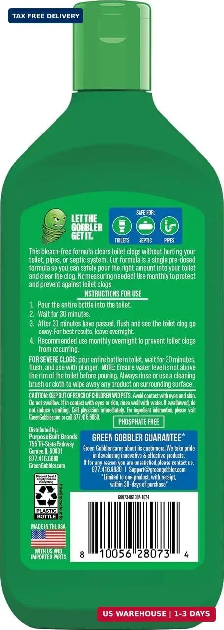 Green Gobbler Liquid Toilet Plunger | Clog Remover | Safe for Toilets and Septic