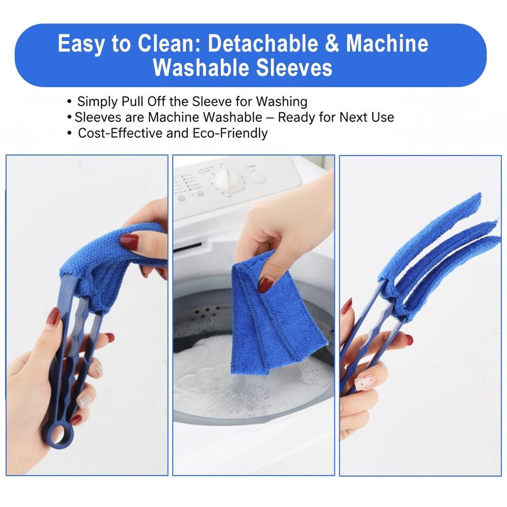 2 Pack Window Blind Cleaner Groove Gap Duster Brush with 5 Microfiber Sleeves