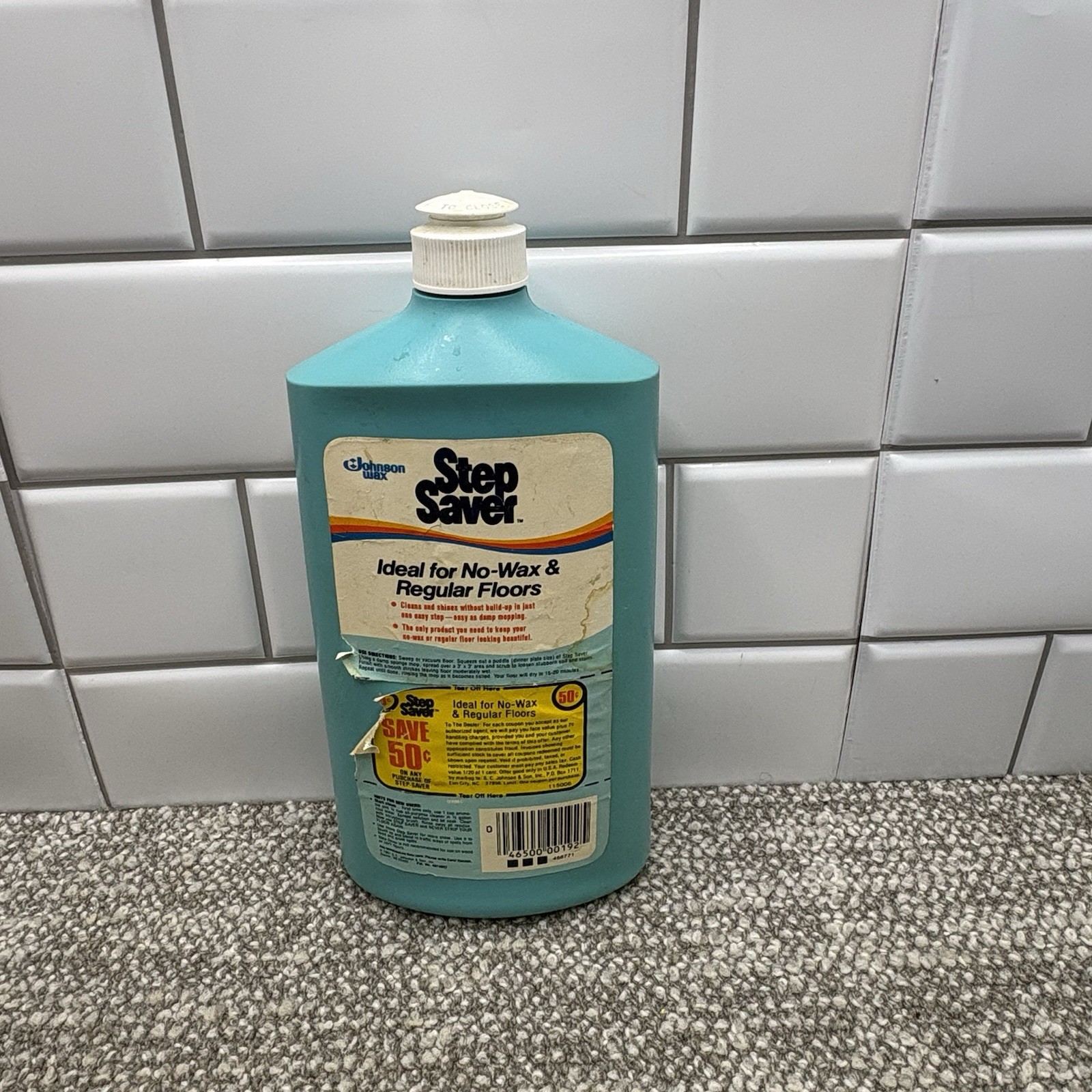 Johnson Wax Step Saver Floor Finish Blue Bottle 60% Full VTG Advertising Prop