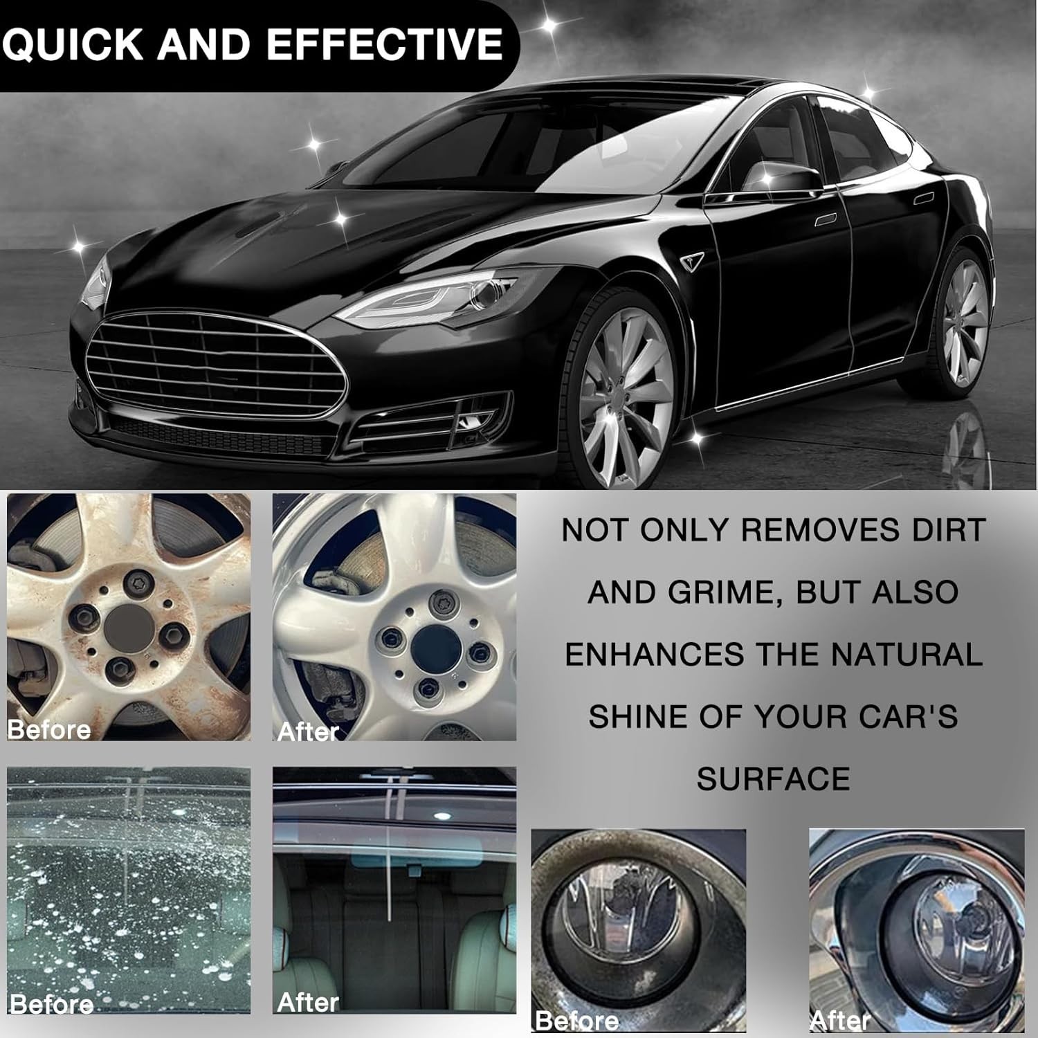 KOSIMI 2 Pack Glass Cleaner, New Water Spot Remover, Wheel & Tire Cleaner Multi