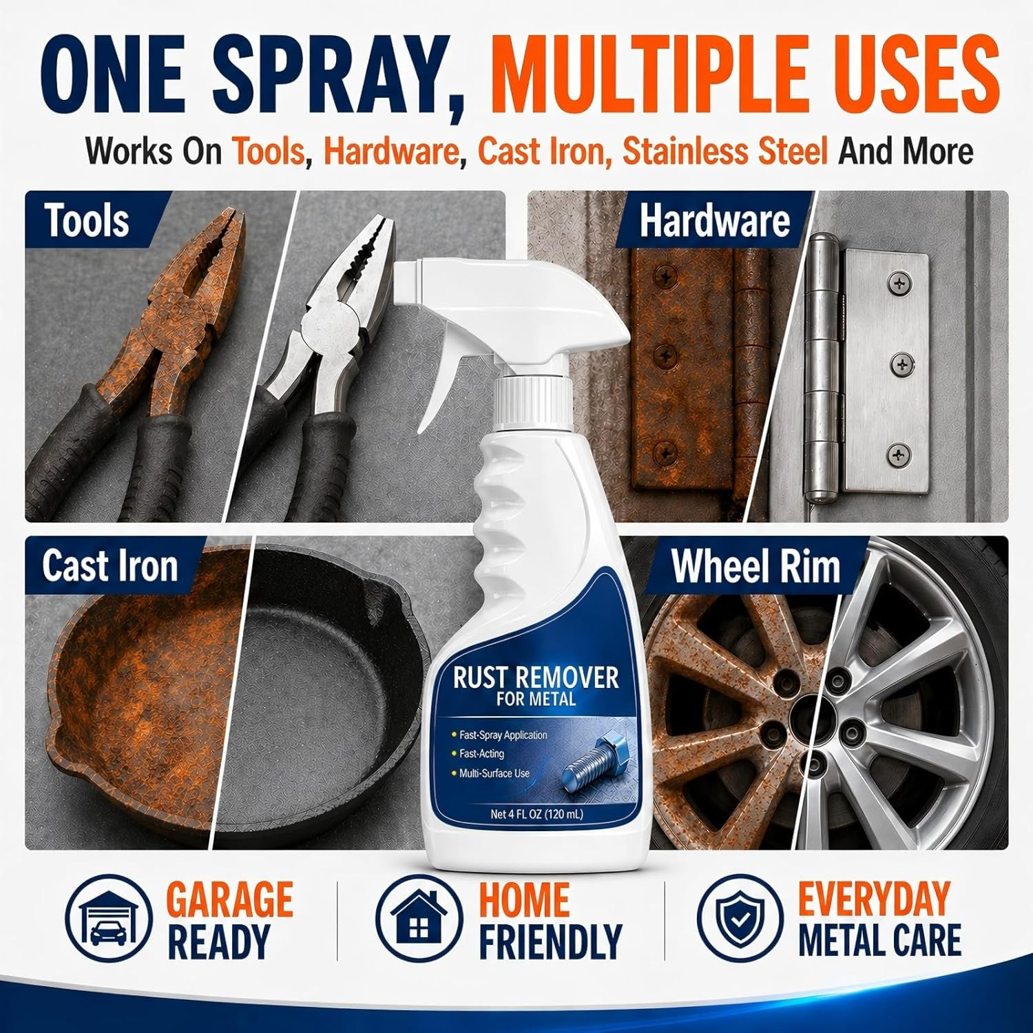 Rust Remover Spray for Metal, Highly Concentrated Metal Rust Remover for Car Par