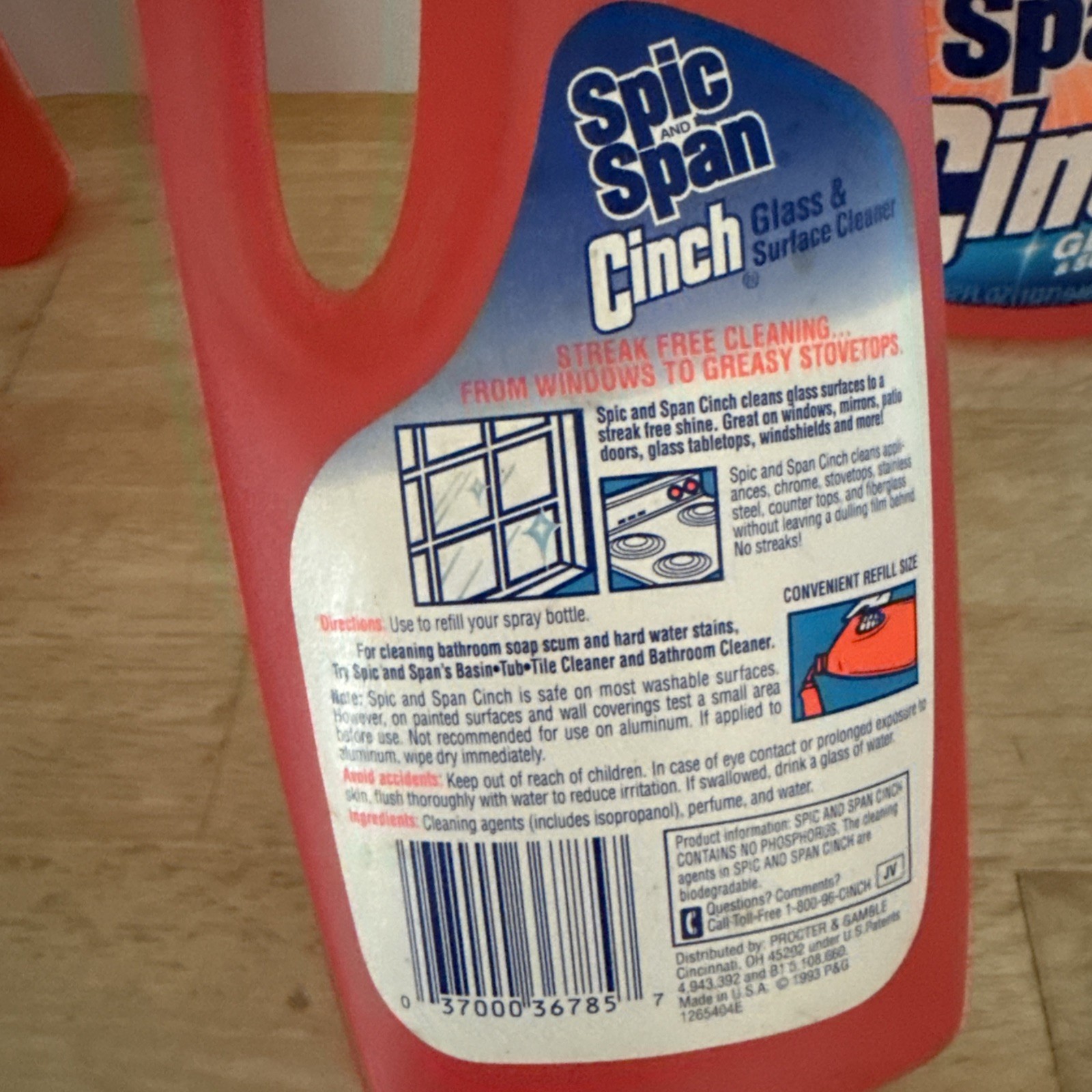 VTG 1993 Spic and Span Cinch 2in1 Glass Surface Cleaner 4 Bottles- 90% Full
