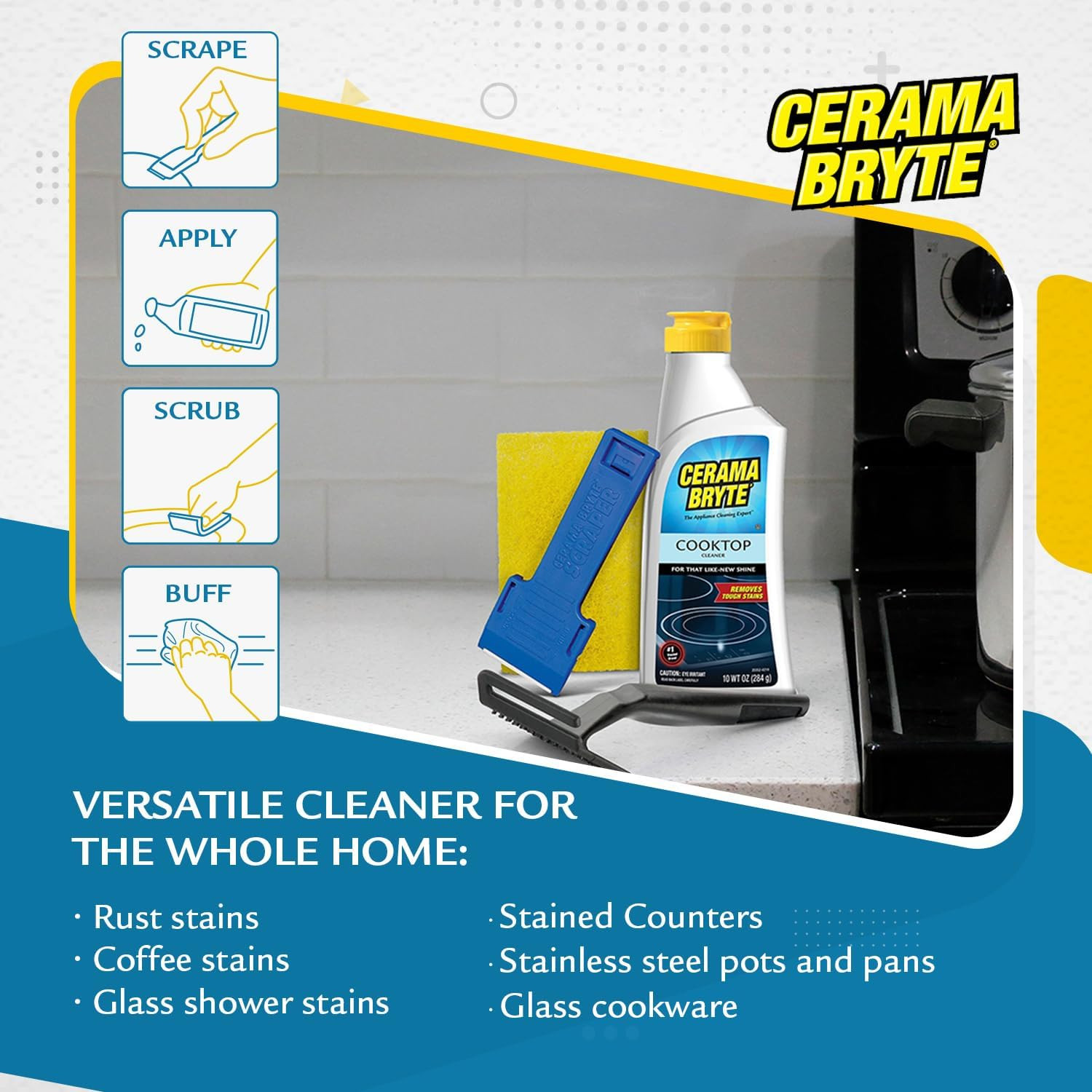 Glass Cooktop and Stove Top Cleaner Combo Kit – Includes Cleaning Tool, Razor, S