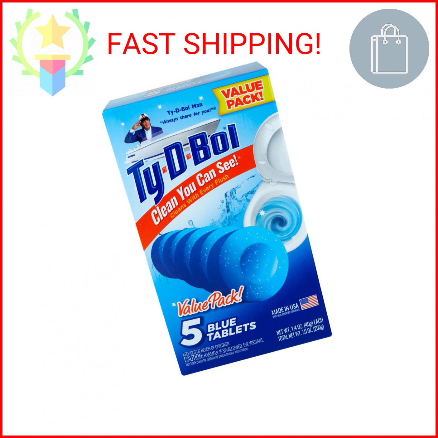 Ty-D-Bol, Blue Toilet Bowl Cleaner Tablets, 5 Count