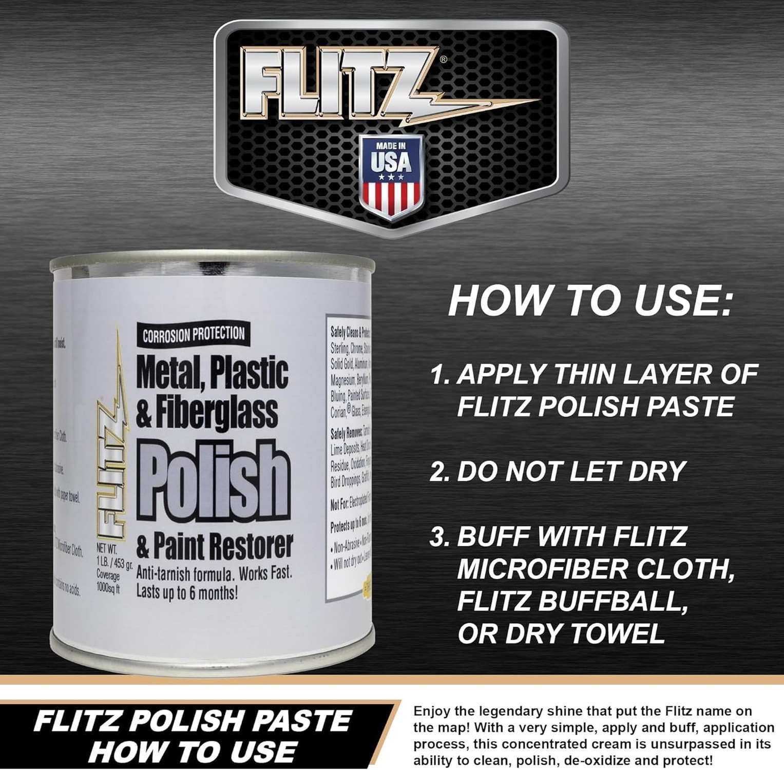 Flitz Metal Polish Paste – 1lb Can of USA-Made Polish for Solid Chrome, Stain…