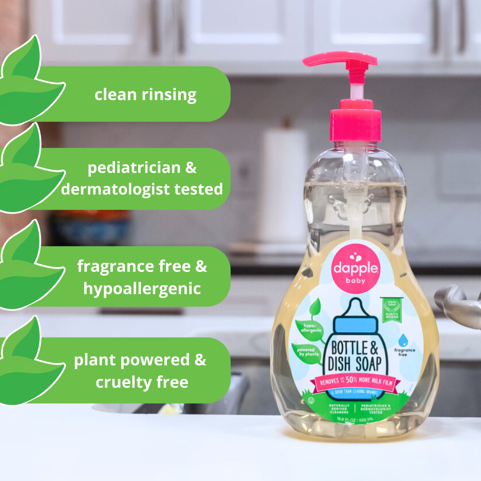 Dapple Baby Bottle and Dish Soap for Baby Products, Fragrance-Free, 16.9 fl oz