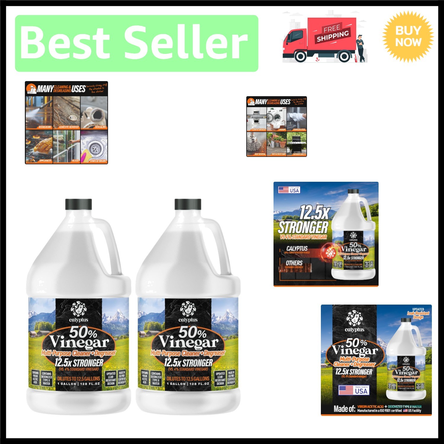 Transform Your Cleaning with 50% Concentrated Vinegar – 12.5X Power, 2 Gallon