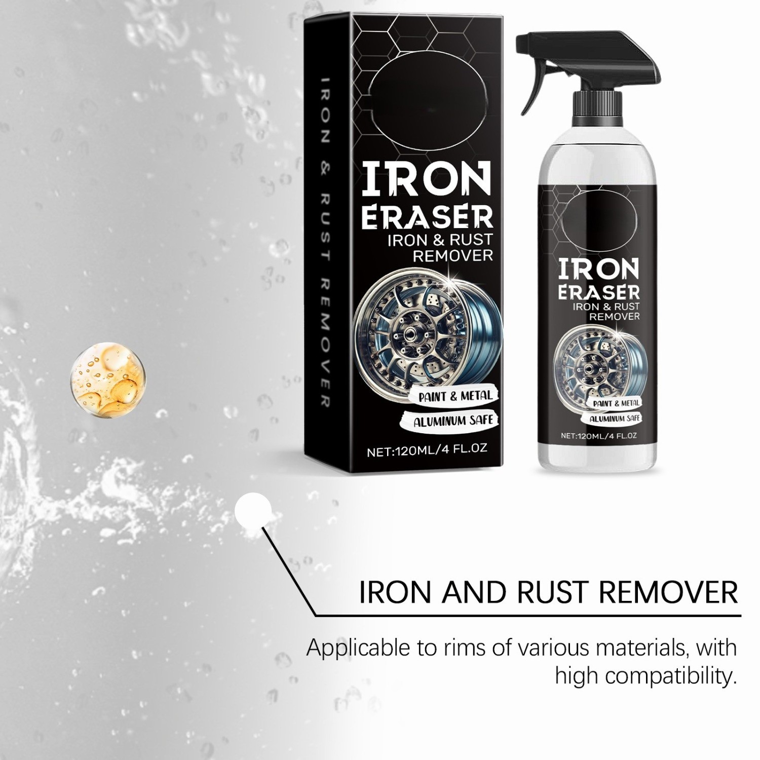Iron Eraser Rust Remover Spray, Car Wheel Paint Brake Dust Fast Cleaner 120ML US