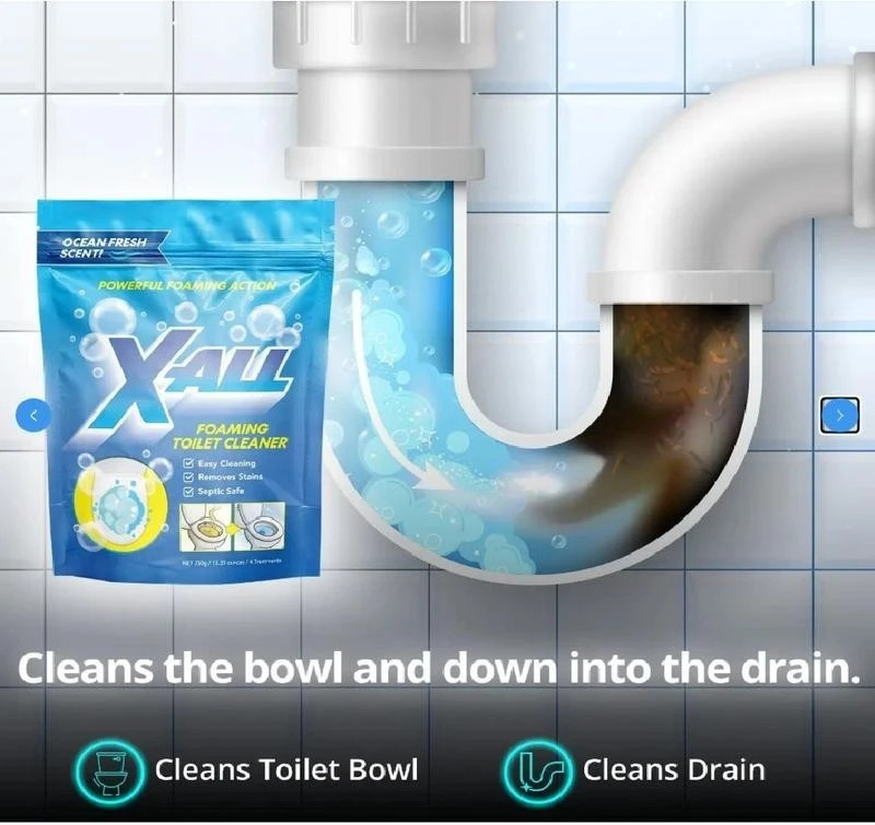 X-ALL Foaming Toilet Cleaner, Self-Activating Powder, 1 Pack(4 Treatments), New