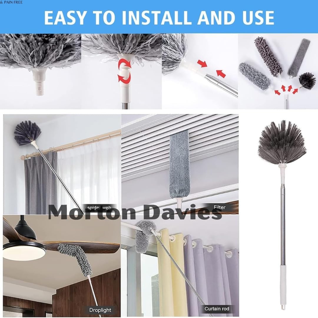 5 in 1 Microfiber Feather Duster 5 PCS Bendable & Extendable Fan Cleaning (grey)