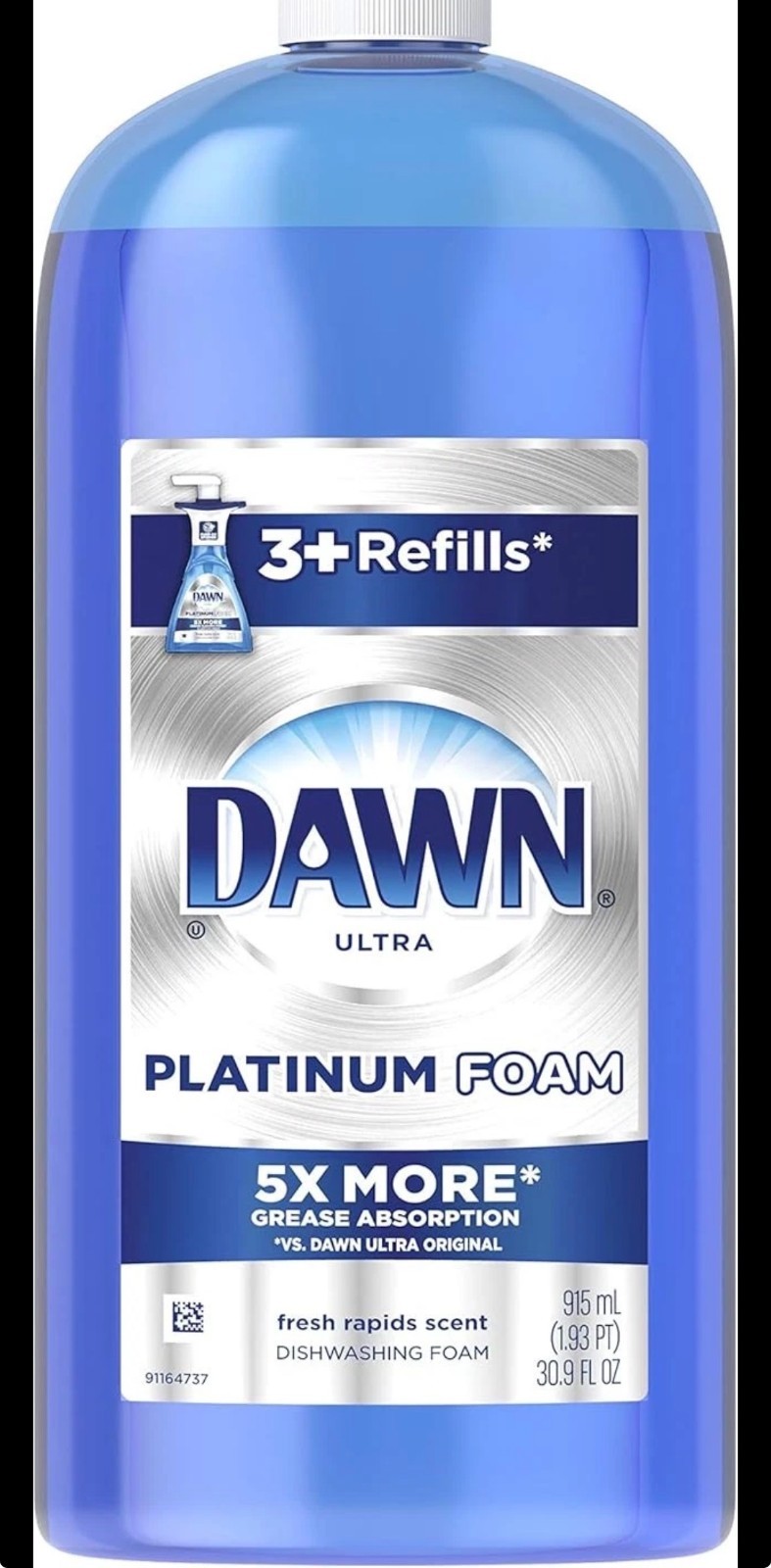 Ultra Platinum Foam Dishwashing Foam, Fresh Rapids Scent, 10.1 Fl Oz