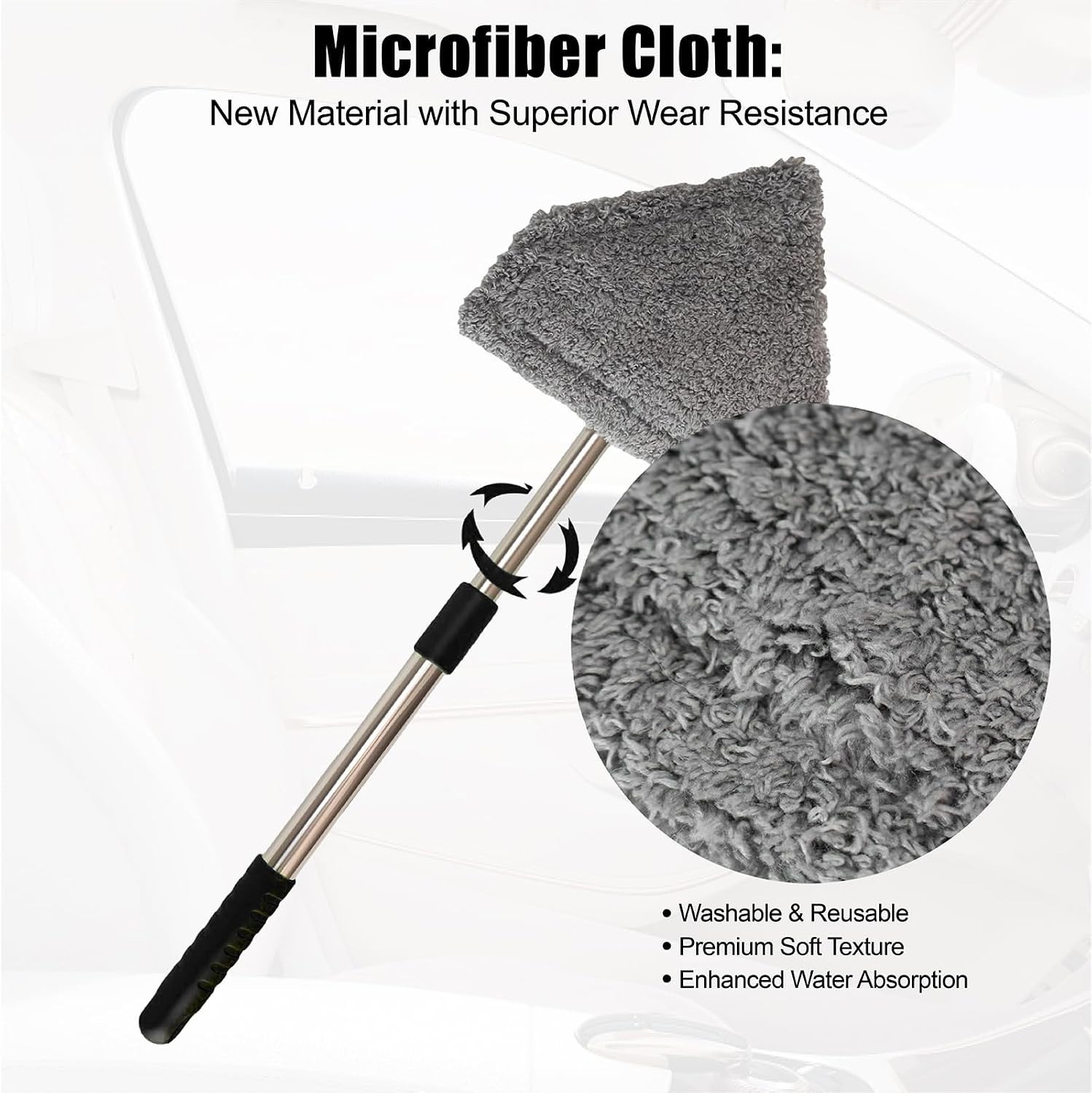 Windshield Car Cleaning Tool, 13-16.7-inch Extendable Handle with 180-Degree …