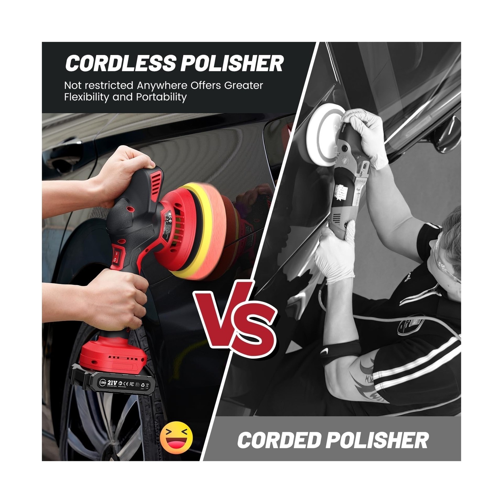Cordless Car Buffer Polisher kit w/ 2x2000mAh 21V Batteries, 6 Inch Car buffe…