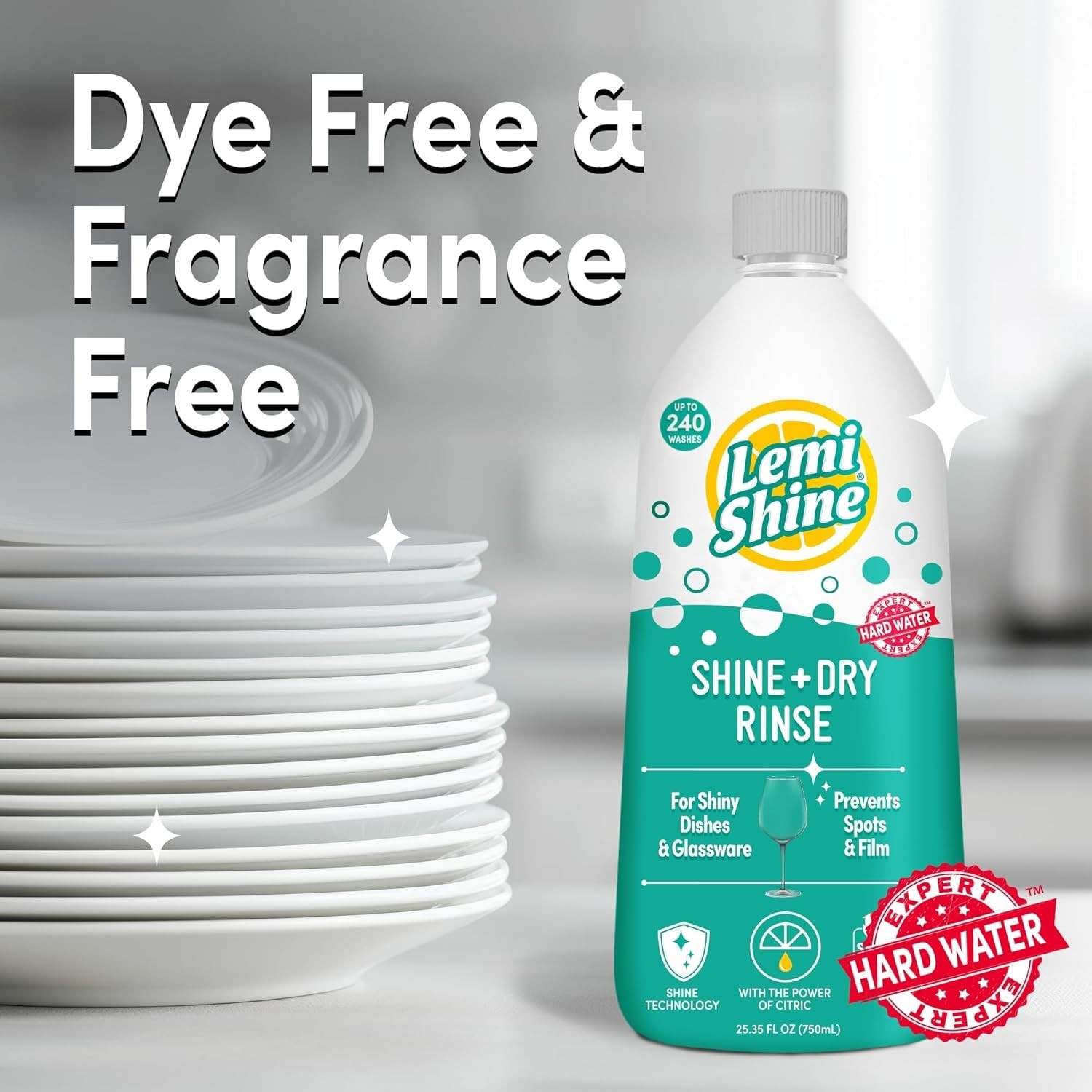 Shine and Dry Natural Dishwasher Rinse Aid – Hard Water Stain Remover – 25.35…