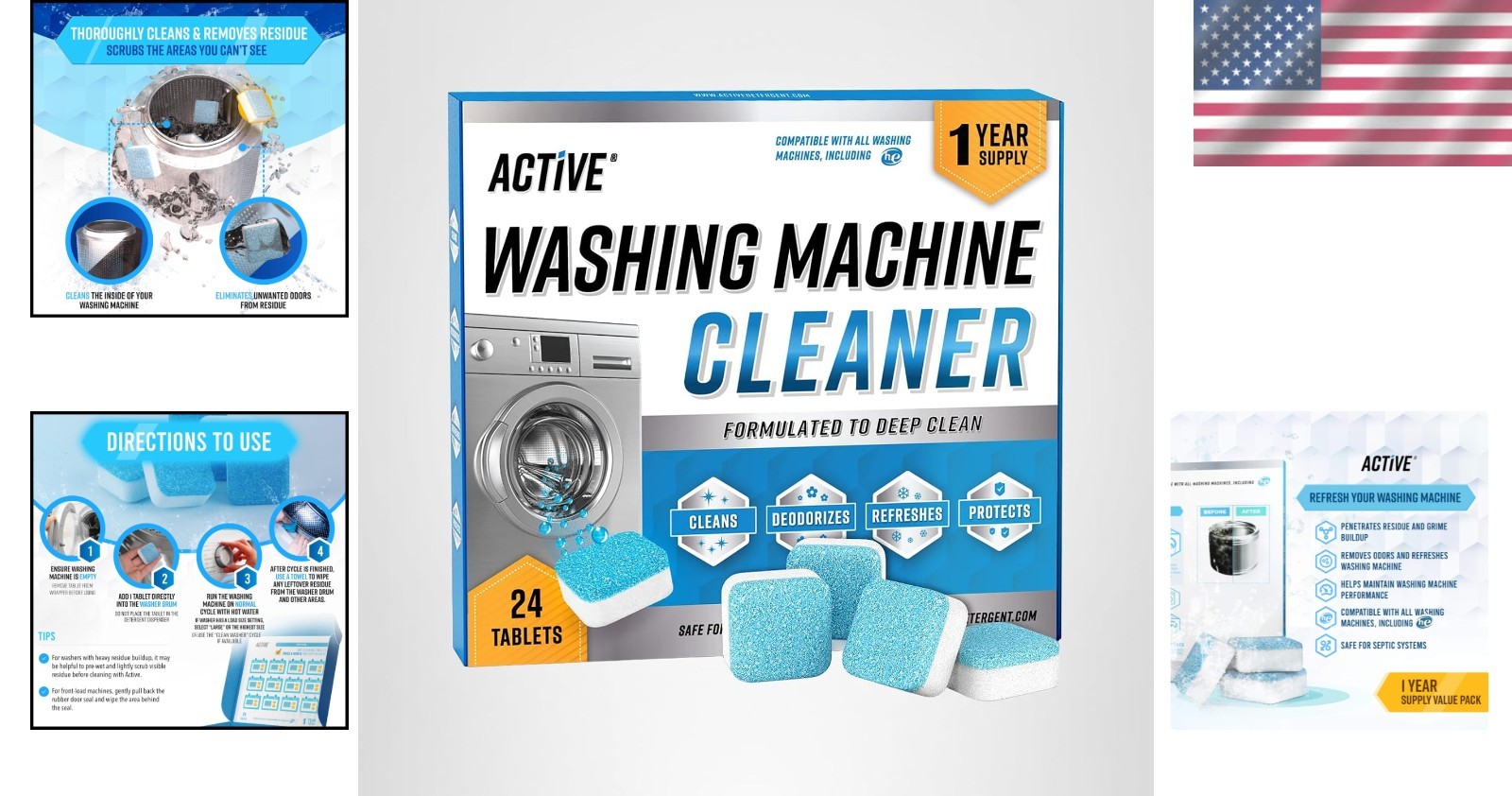 Washing Machine Cleaner Descaler 24 Pack – Deep Cleaning Tablets For HE Front Lo