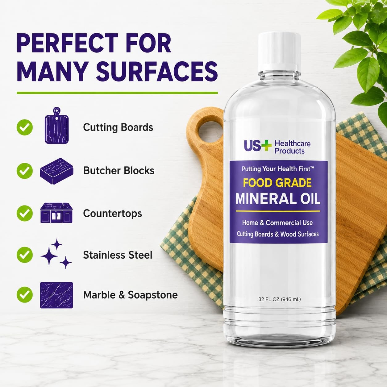 Food Grade Mineral Oil 32oz Wood Conditioner For Cutting Boards Butcher Blocks U