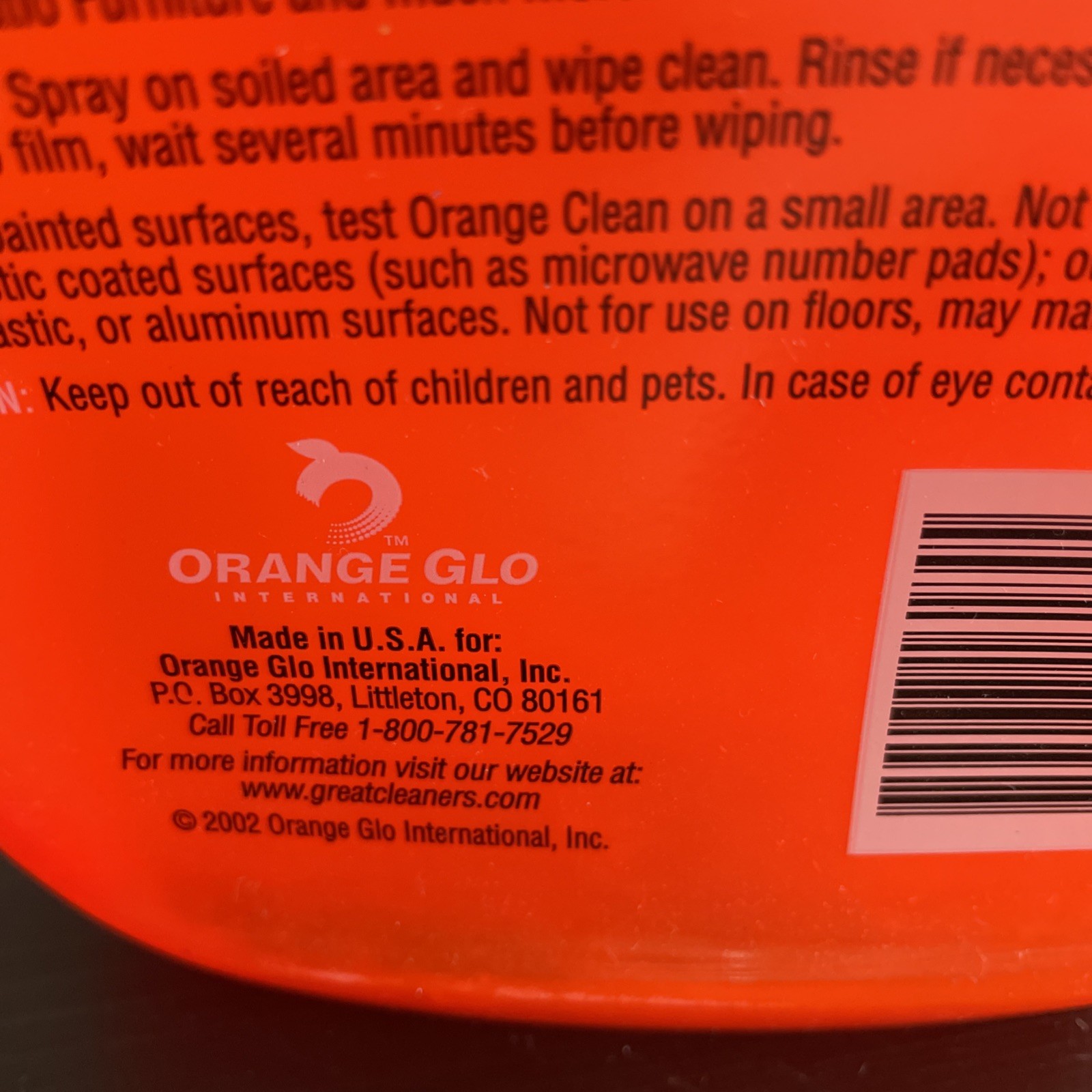 NOS 2002 Orange Glo Clean Original Tough Acting Degreaser Cleaner 64oz